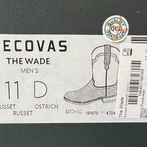 **SOLD**TECOVAS The Wade Men's Russet Smooth Ostrich Roper Boot 11D - Picture 13 of 14